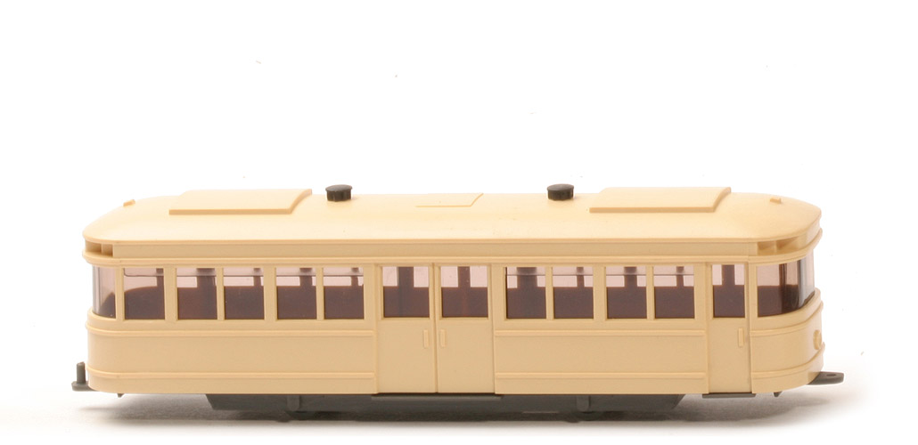 Straßenbahn 2-Achs-Anhänger Veteran - hellbeige, Beschriftung Abziehbild - 749/1a