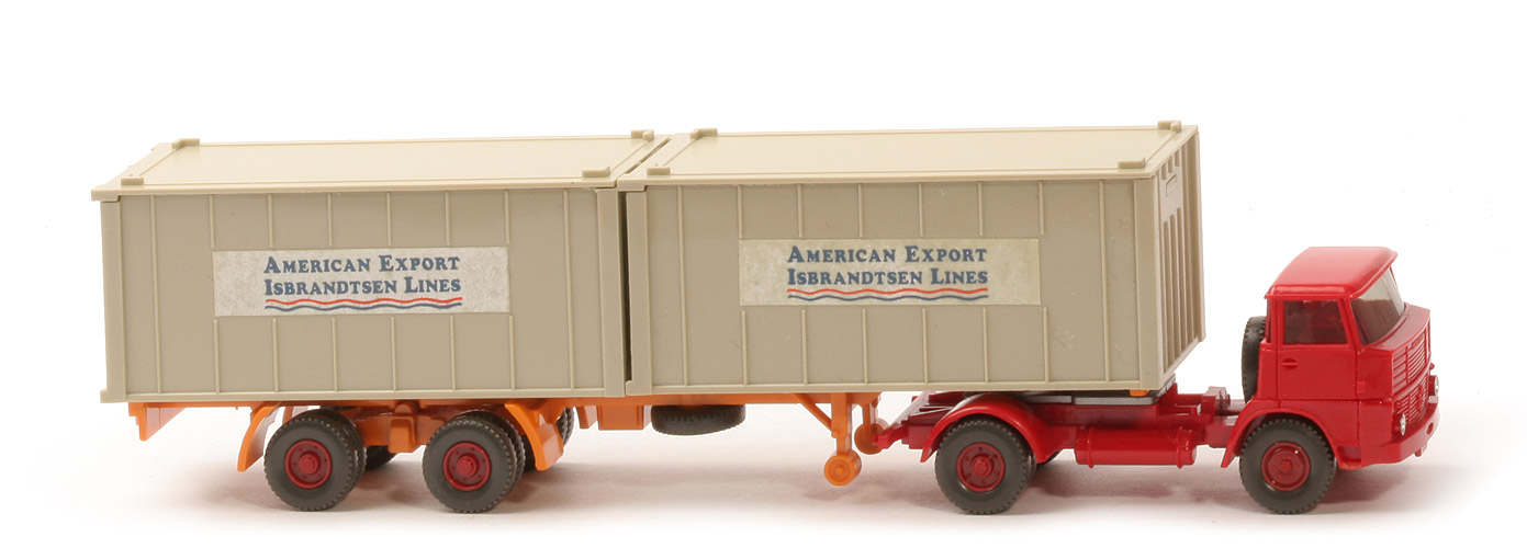 Henschel HS 16 Container-Sattelzug - AMERICAN EXPORT ..., 2 x 20 ft hellgelbgrau, KöBo stark - American Export