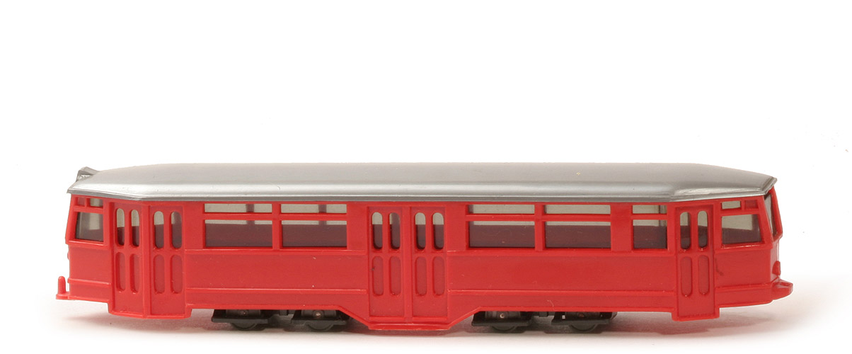 Straßenbahn-Anhänger - orangerot, Dach silbern, ohne Prägung Radlauf - 741/2d