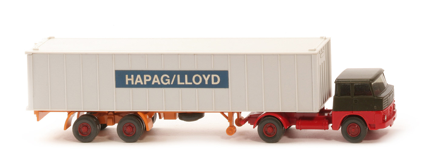 Henschel HS 14 Container-Sattelzug - Kabine olivgrün/rot, Auflieger gelborange - Hapag-Lloyd - ?