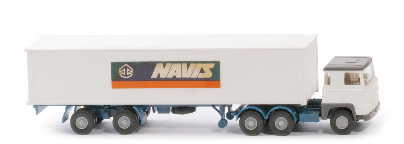 Scania 111  Container-Sattelzug - Navis, Papieraufkleber "NAVIS" - nicht erfasst