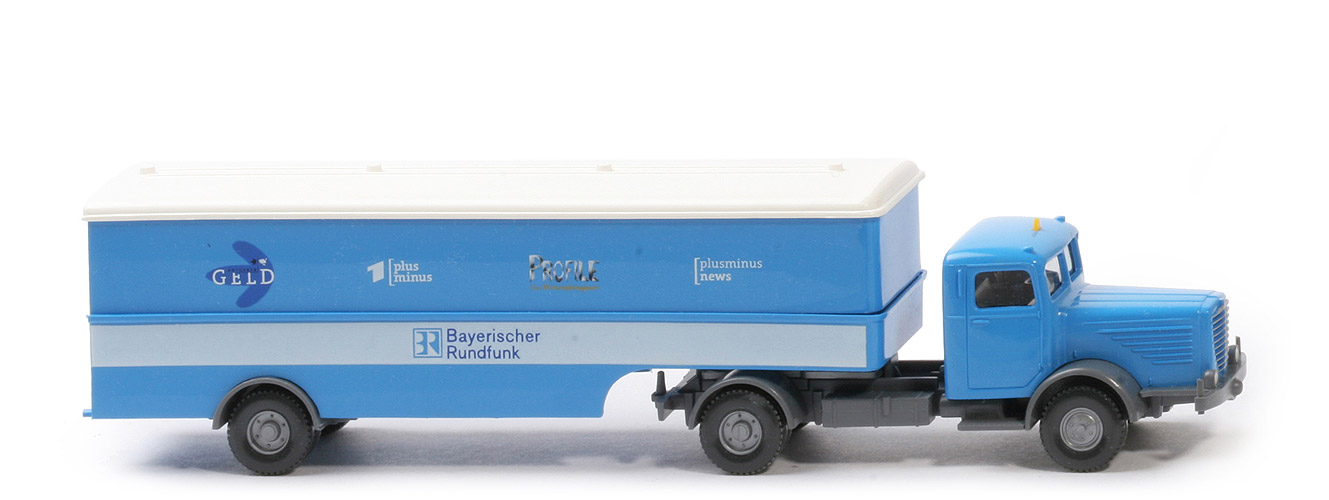 Büssing 8000 Typ 3 großer Koffersattelzug  (1998) - Bayerischer Rundfunk (2), CH basaltgrau (Werbe Bemusterung) - Bayerischer Rundfunk (2)