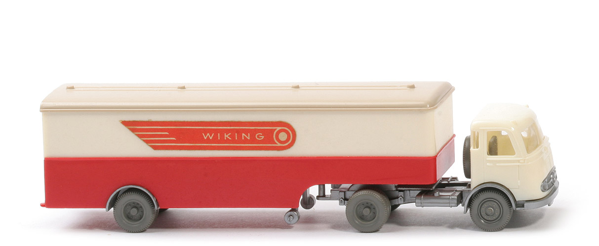 MB LPS 332 Pullman - Großer Koffer-Sattelzug - WIKING - FH cremeweiß - Aufl. cremeweiß / rot, Dach braunelfenbein - 513/3h