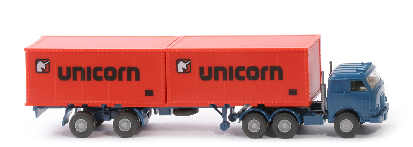 US-Zugmaschine Container-Sattelzug - Unicorn, azurblau - Unicorn A
