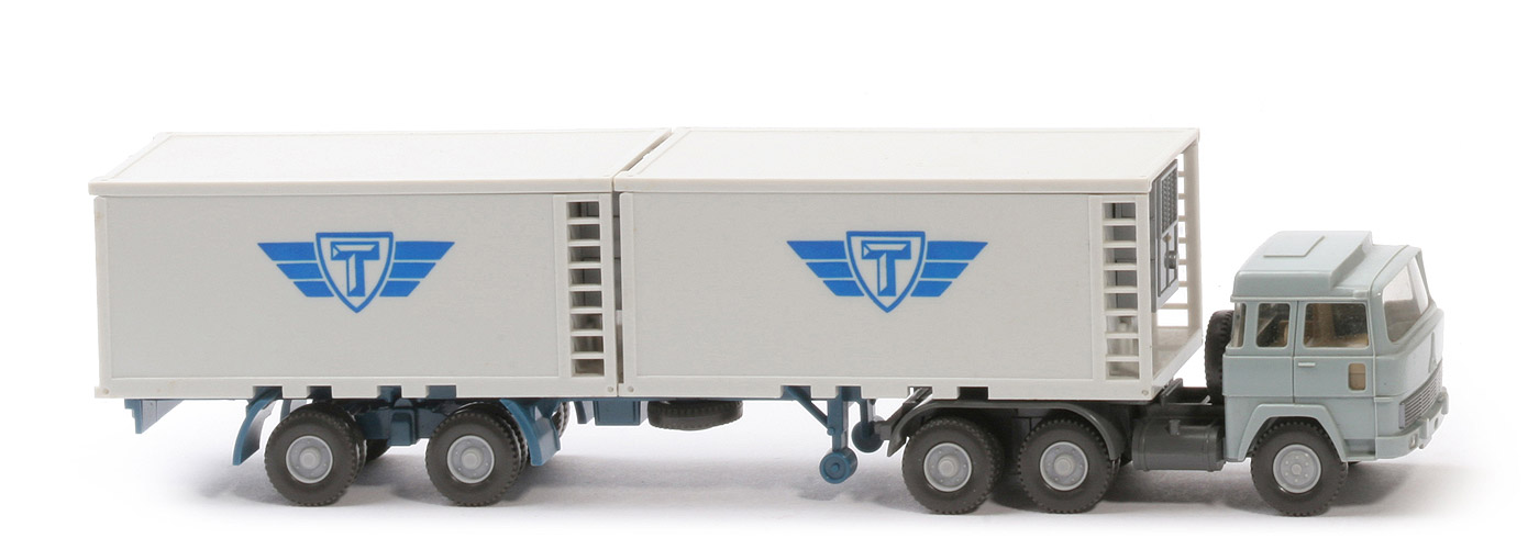 Magirus 235 D Kühlcontainer-Sattelzug - Tiefkühlsymbol, FH hellblaugrau, Cont altweiß - 522/2c