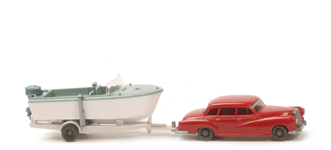 Mercedes 300 - Geschenkpackung Motorboot - weinrot, Boot azurblau/weiß - 2140/3