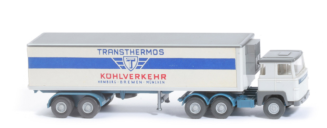 Scania 110 Tiefkühlsattelzug Transthermos - Kab. basaltgrau - altweiß, Chassis azurblau - nicht erfasst