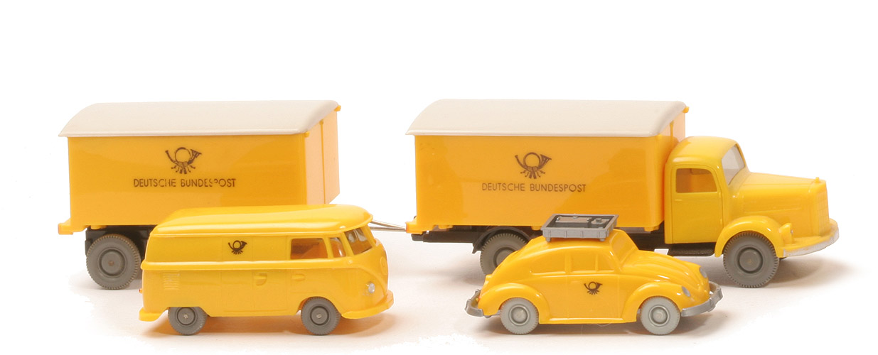 Geschenkpackung Post - VW Käfer, VW T1 Kasten, Mercedes 3500 mit Anhänger - 2100/2c