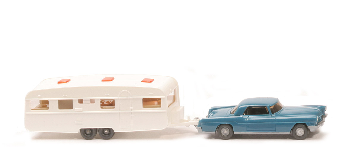 Ford Continental - Geschenkpackung Wohnwagen - azurblau, BP "WM 21 GERMANY", m. Zgh, Wohnw. BP 92 - 2160/3