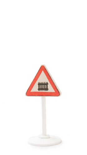 Verkehrszeichen (Typ 2) - Achtung - Bahnübergang mit Schranke, Papieraufkleber, ohne Herstellerzeichen - 1000/3