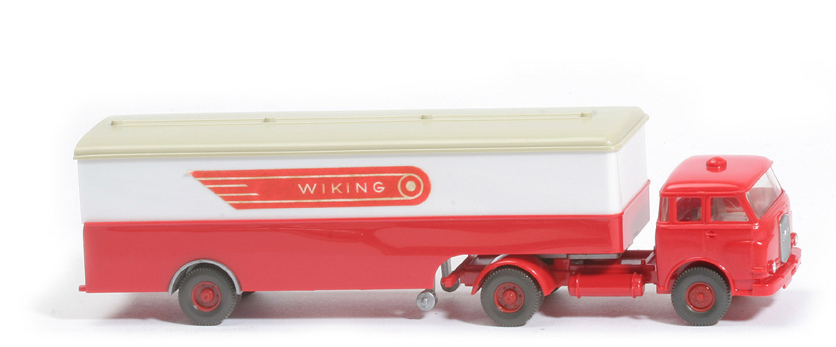 MAN 10.230 Koffer-Sattelzug - Wiking, FH rot, Dach hellgelbgrau - 513/6b