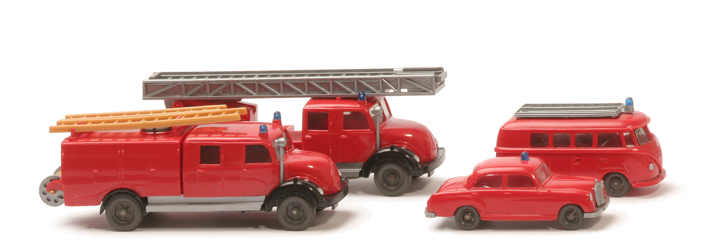 Geschenkpackung Feuerwehr - MB 180, VW T1 Bus, Spritzen- und Leiterwagen Sirius - 2120/3