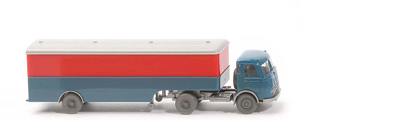 MB LPS 332 Pullman - Großer Koffer-Sattelzug - unbeschriftet - FH azurblau - Aufl. orangerot / azurblau - 513/1i