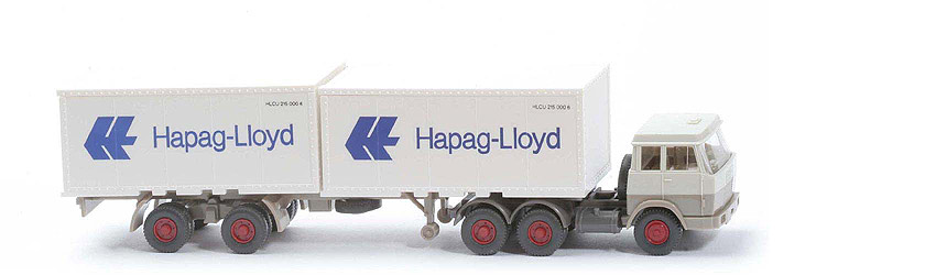 Hanomag-Henschel Container-Sattelzug - Hapag-Lloyd 2 x 20 ft , grauweiß/graubeige - 521/14b