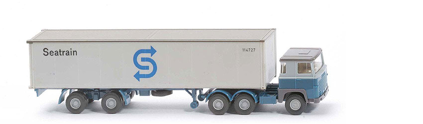 Scania 111  Container-Sattelzug - SEATRAIN hellblaugrau / azurblau Dach steingrau - 520/40d