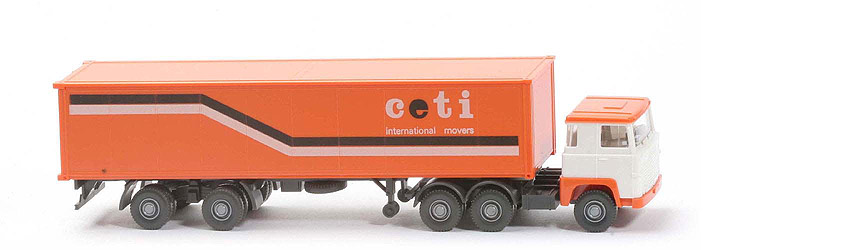 Scania 111  Container-Sattelzug - ceti, orange / weiß - 520/46d