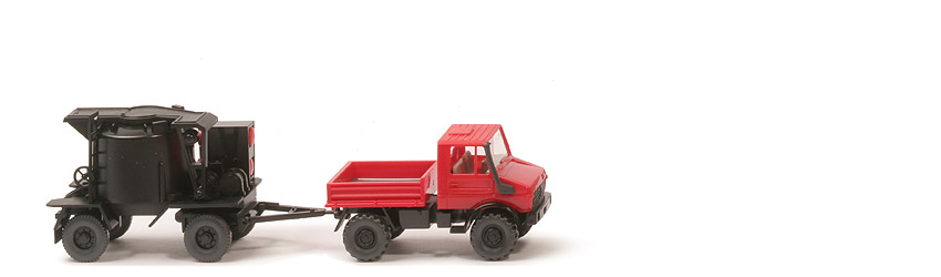 Unimog U 1700 Gussasphaltkocher - rot, mit einem Anhänger - 405/1