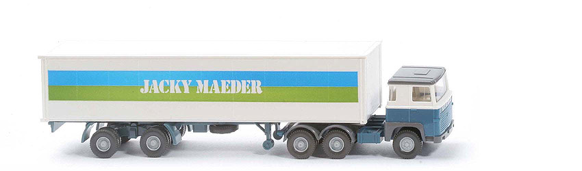 Scania 110  Container-Sattelzug - Jacky Maeder weiß/azurblau Scania 110 - 520/36a