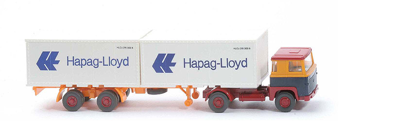 Scania 110  Container-Sattelzug - Hapag-Lloyd melonengelb / stahlblau - Hapag-Lloyd 8d