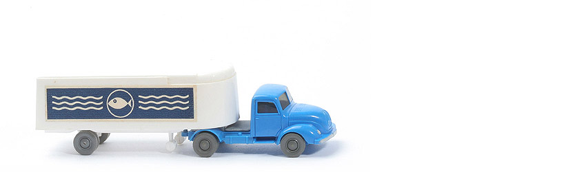 Magirus S 3500 Alter Kühlsattelzug - Fisch mit Welle - ZM himmelblau, Aufl. weiß - 520/26b