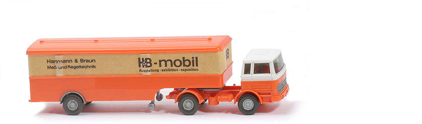 MB LPS 1620 Großer Koffer-Sattelzug - HB orange Aufkleber stärker vergilbt - Hartmann & Braun 1b