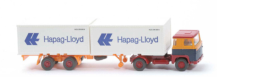 Scania 110  Container-Sattelzug - Hapag-Lloyd melonengelb / stahlblau - Hapag-Lloyd 8d