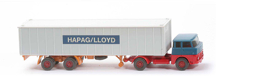Henschel HS 14 Container-Sattelzug - Kabine azurblau/rot, Bolzen stark, 7 Felder - Hapag-Lloyd - ?
