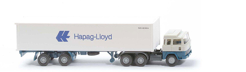 Magirus 235 D Container-Sattelzug - Hapag-Lloyd 1 x 40 ft, grauweiß / azurblau mit Nr. - Hapag-Lloyd 2 ?