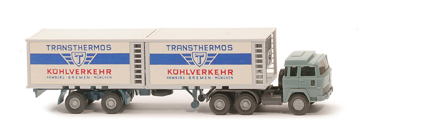 Magirus 235 D Kühlcontainer-Sattelzug - Transthermos, FH grünblau, Cont weiß - 522/1 ~