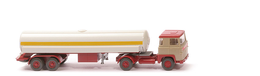 Scania 110  Flüssiggas-Tanksattelzug Frigen - gelbgrau / hellbraunrot, Tank altweiß - 805/1za