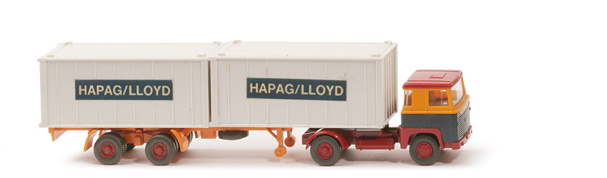 Scania 110  Container-Sattelzug - Hapag-Lloyd melonengelb / stahlblau / rot - Hapag-Lloyd 8e