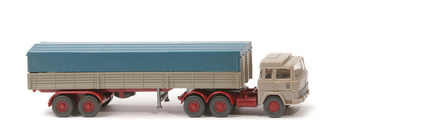 Magirus 235 D Pritschen-Sattelzug - FH graubeige, Pritsche olivgrau, Plane azurblau - 516/4b