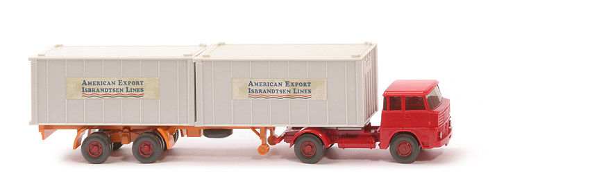 Henschel HS 14 Container-Sattelzug - AMERICAN EXPORT ..., 2 x 20 ft altweiß, Bolzen dünn - American Export