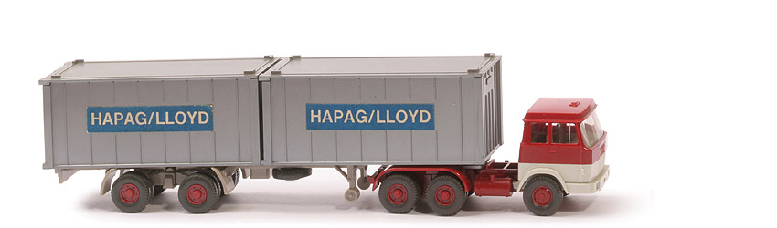 Hanomag-Henschel Container-Sattelzug - Hapag-Lloyd 2 x 20 ft , hellbraunrot/perlweiß - 521/5a