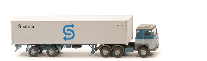 Scania 111  Container-Sattelzug - SEATRAIN  azurblau  / hellblaugrau - 520/40d