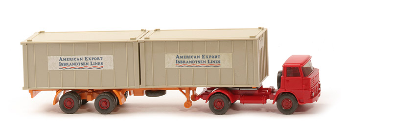 Henschel HS 16 Container-Sattelzug - AMERICAN EXPORT ..., 2 x 20 ft hellgelbgrau, KöBo stark - American Export