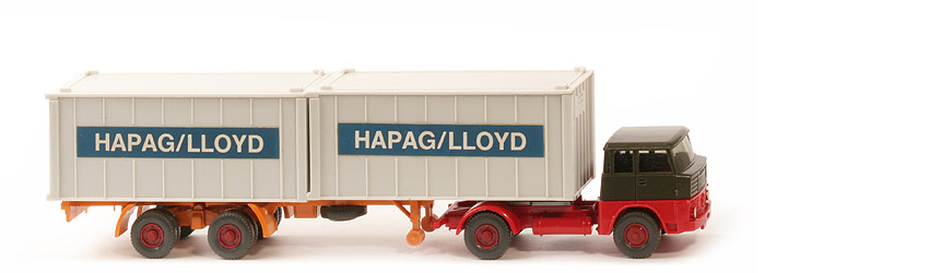 Henschel HS 14 Container-Sattelzug - Kabine olivgrün/rot, Auflieger gelborange - Hapag-Lloyd - ?