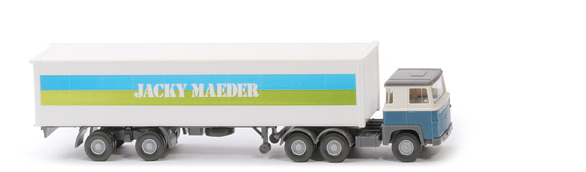 Scania 110  Container-Sattelzug - Jacky Maeder weiß/azurblau Scania 110 - 520/36a