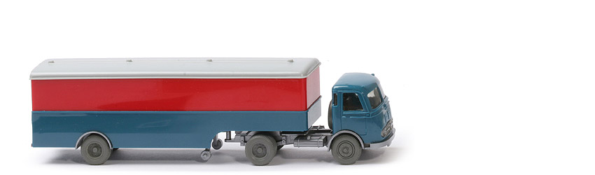 MB LPS 332 Pullman - Großer Koffer-Sattelzug - unbeschriftet - FH azurblau - Aufl. rot / azurblau, Dach silbergrau - 513/1a
