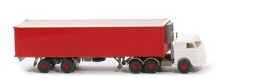 US-Zugmaschine Container-Sattelzug - Container rot, unbeschriftet, Dach klar, Kühlaggregat - 527/4a ~