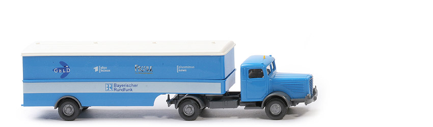 Büssing 8000 Typ 3 großer Koffersattelzug  (1998) - Bayerischer Rundfunk (2), CH basaltgrau (Werbe Bemusterung) - Bayerischer Rundfunk (2)