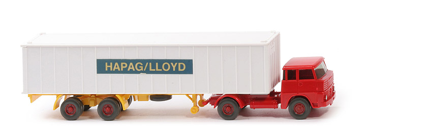Henschel HS 14 Container-Sattelzug - Kabine rot, Bolzen dünn, Trailer gelb - 523/1