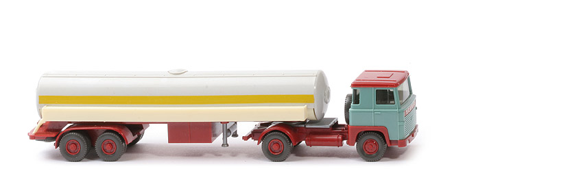 Scania 110  Flüssiggas-Tanksattelzug Frigen - türkis / hellbraunrot, Tank altweiß, galerie creme - 805/1 ?