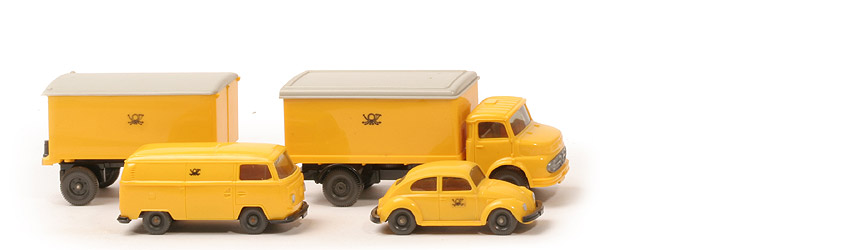 Geschenkpackung Post - VW Käfer, VW T2 Kasten, MB 1413 mit Anhänger - 2100/6