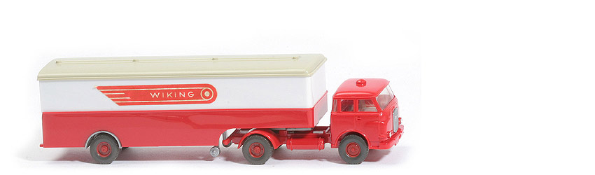 MAN 10.230 Koffer-Sattelzug - Wiking, FH rot, Dach hellgelbgrau - 513/6b